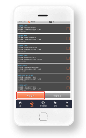 카드결제 선택